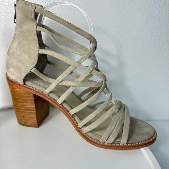St. Sana Heels Joe Sandals Strappy Suede Leather Block Heel Open Toe Taupe 9 - Picture 8 of 12